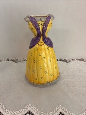 Vintage Milson And Louis Hand Painted Yellow And Purple Dress Form Vase-Signed